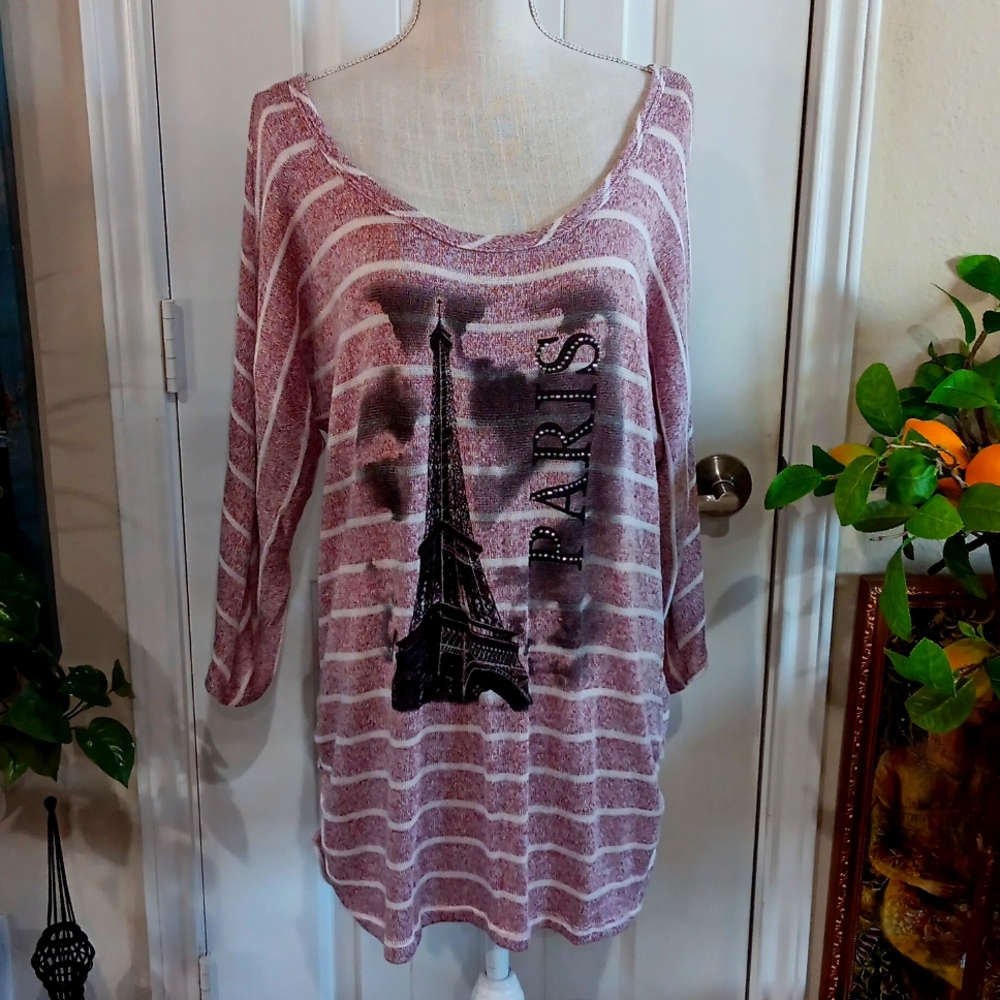 AGENDA Rayon Blend Embellished PARIS Eiffel Tower Off Shoulder Jumper Size Large